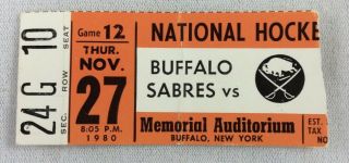 Nhl 1980 11/27 Calgary Flames At Buffalo Sabres Hockey Ticket Stub