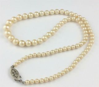 Vintage Graduated Faux Pearl Necklace With Sterling Silver Clasp 18 " Long