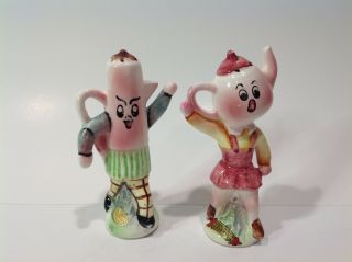 Vintage Anthropomorphic Coffee And Teapot Heads Salt And Pepper Shakers Japan