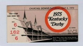 1975 101st Kentucky Derby Ticket Stub,  Churchill Downs,  Foolish Pleasure