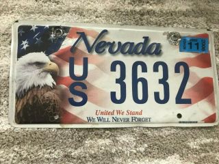 Nevada License Plate 3632 United We Stand We Will Never Forget 9/11 Bald Eagle