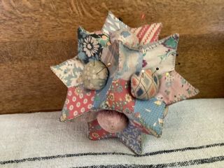 Vintage Antique Homemade Pin Cushion With A Few Pins 10”.