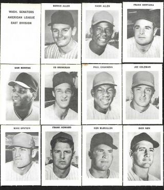 1969 Milton Bradley Mlb Baseball Washington Senators - Al,  Team Set Of 16,  Unser