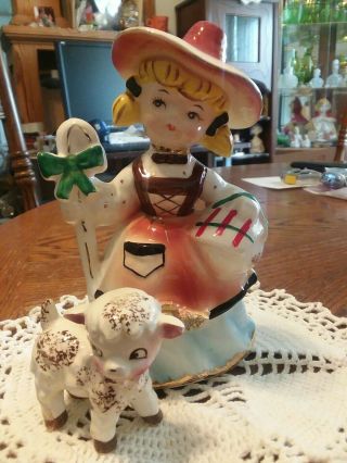 Vintage Nursery Rhyme Mary Had A Little Lamb Porcelain Figurine By Sonsco Japan