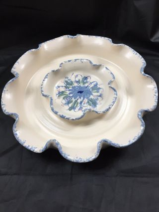 Vintage Pottery Chip And Dip Bowl Scalloped Edges
