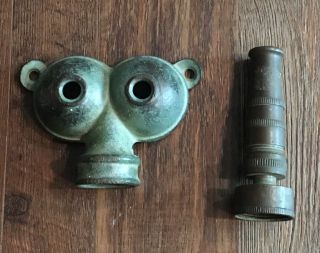Two Vintage Brass Garden Water Hose Twist Nozzle And Lawn Sprinkler Decor Patina