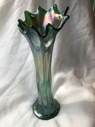 Northwood Long Thumbprint Antique Carnival Glass Vase Green 10.  5 " (varient)