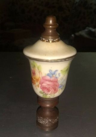 Antique Hand - Painted Porcelain And Bronze Lamp Finial