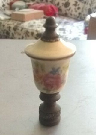 Antique Hand - painted Porcelain And Bronze Lamp Finial 3