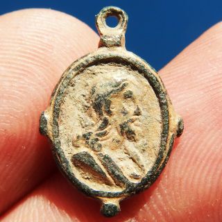 Antique Jesus Salvator Mundi Medal Old Maria Mater Salvatoris 17th Cent Pendant
