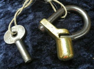 Antique Vintage Old Brass Copper Padlock With Key