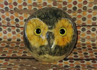 Vintage Marble Stone Owl Figurine Paper Weight Marked Italy
