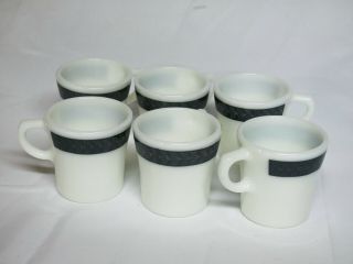 Set Of 6 Vintage Pyrex Milk Glass Grecian Pattern Coffee Mugs/cups