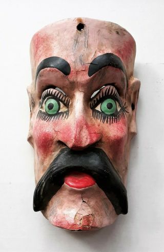 Antique Mexican Folk Art Dance Mask,  Guerrero,  Hand Carved Don Juan Wall Hanging
