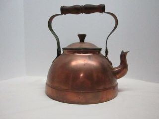Vintage - Made In Portugal Copper Tea Pot With Wood Handle