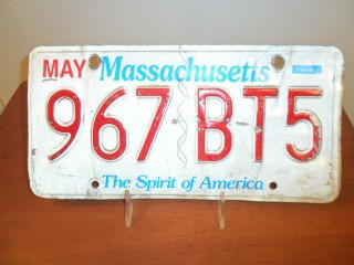 1993 - Present Massachusetts,  Ma,  " The Spirit Of America " License Plate,  967 Bt5