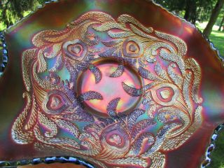 Fenton Heart & Vine Antique Carnival Art Glass Ruffled Bowl Purple