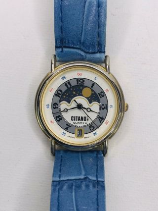 Vintage Women’s Gitano Moon Phase Watch - Blue Leather Band - Battery