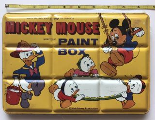 Vintage Mickey Mouse - Donald Duck Water Color Paint Set In Tin - Disney