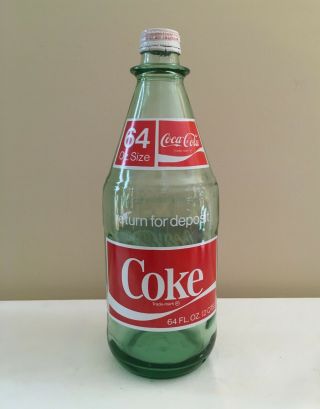 Vintage Coca Cola 64 Oz Glass Bottle Rare,  No Content,  Never Opened.