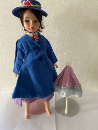 Vintage Horseman 12 " Mary Poppins Doll W/umbrella; 1960s & Clothes & Coat