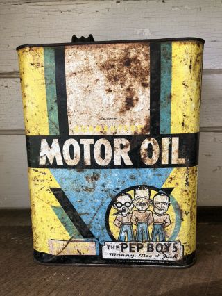 Antique Motor Oil Can 2 Gal Pep Boys Manny Moe Jack 1933