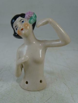 Antique German Pin Cushion Half Doll Figurine Art Deco Lady Nude Open Arms Vtg
