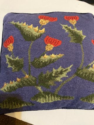 Vintage Flower Needlepoint Cross Stitch Pillow 13 X 13