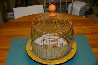 Vintage Round Bird Cage Shabby Chic Orange/gold