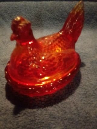 Vintage Amberina Glass Hen Chicken On A Nest Dish Bowl
