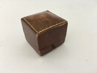 Antique Victorian Brown Leather Ring Box Velvet Lined
