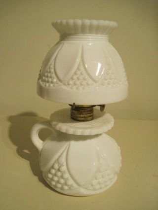 Vintage Miniature Oil Lamp - White Milk Glass Base & Shade