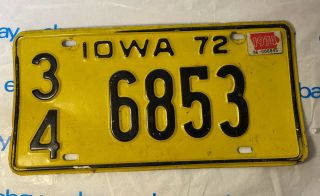 Vintage 1972 Iowa License Plate Floyd County 6853