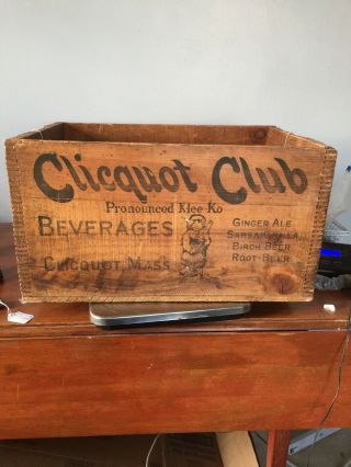 Antique Divetailed Beverage Crate Clicquot Club.  Pronounced Klee Klo
