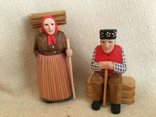 Wood Carving - Swiss - Brienz - Couple Figures - Very Fine