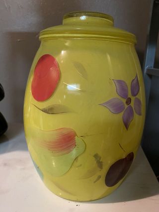 Vintage Bartlett Collins Hand Painted Yellow Glass Cookie Jar 9 1/2 " Colorful