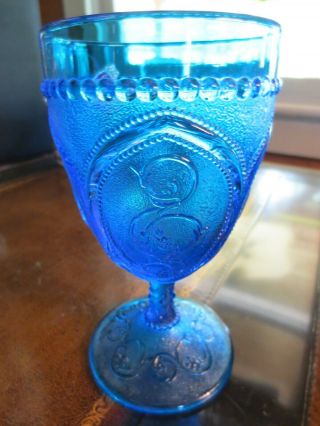 Vtg Fenton Colonial Blue Goblet Scrolling W Beading Water/wine Glass 1960s 