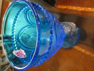 VTG FENTON COLONIAL BLUE GOBLET SCROLLING W BEADING WATER/WINE GLASS 1960S ' 3