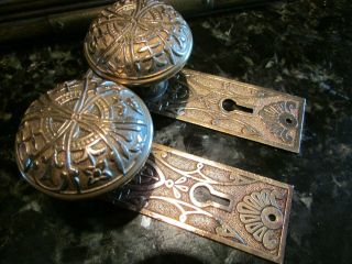 Antique Door Hardware: Lockwood Solid Bronze Door Knobs & Back Plates 1894