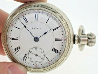 Antique 18 Size Elgin 15j Wind Pocket Watch Grade 82,  Dueber Silverine Deer Case