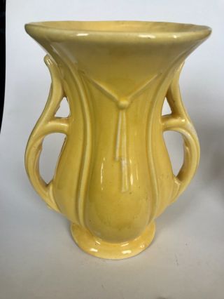 Vintage Mccoy Tassle Double Handle Vase 8.  5” Sunny Yellow