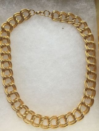 Vintage 1980s Gold Tone Chunky Chain Link Choker Necklace Estate Nos Shiny Lovel