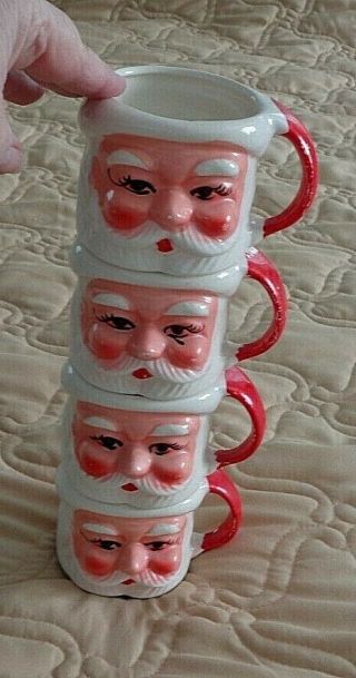 Vintage Ceramic Stackable Santa Claus Christmas Set Of 4 Mugs Japan