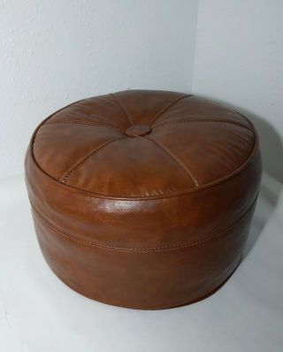 Vintage Retro Mid Century Ottoman Footstool - Brown Faux Leather Vinyl