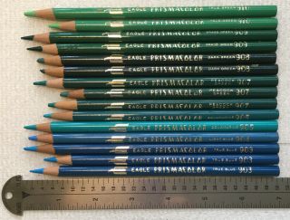 Vintage Eagle Prismacolor Art Pencils - 15 Blues & Greens