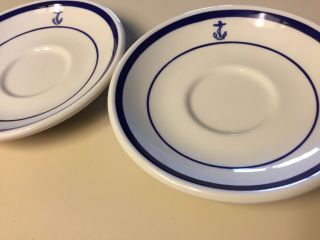 2 Vtg Homer Laughlin Navy With Fouled Anchor Restaurant Ware Saucers