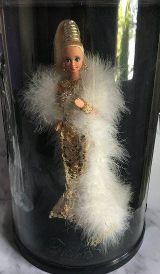 Vintage Bob Mackie Gold Barbie Doll With Lithograph And Display Case