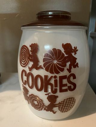 Vintage Bartlett Collins Milk Frosted Glass Cookie Jar White Boy Girl