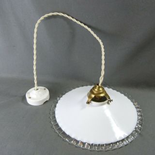 Vintage French Ruffled Opaline Milk Glass Ceiling Shade,  W/hardware,  Ø 10 "