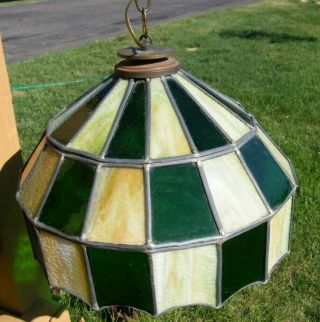 Unique,  Vintage,  Stained Glass Hanging Light.  Thick Glass.  Green Bay Packersfan?